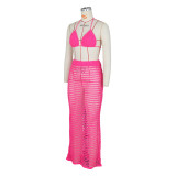 Summer knitting cutout beach cover-up sexy mesh See-Through two-piece set