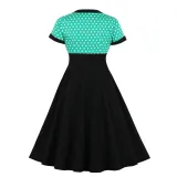 Plus Size Polka Dot Square Neck Vintage Slim Waist Short Sleeve High Waist Swing Dress
