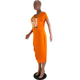 Plus Size Women's Fashion Letter Ruber Print Casual Dress