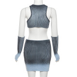 Summer women's sexy knitting gradient irregular top high waist Bodycon skirt set