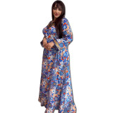 Muslim loungewear print jalabiya Beaded dubai ladies robe