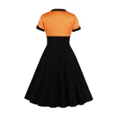 Plus Size Polka Dot Square Neck Vintage Slim Waist Short Sleeve High Waist Swing Dress