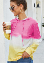 Damenbekleidung Kapuzenpullover Langarm-Kapuzenpullover mit Regenbogen-Ombre-Print