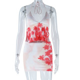 Fashion Print Sexy Wrapped Chest Camisole Camisole Skirt Two-piece Set