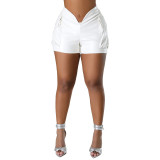 Summer pu Leather ultra-short women's patch pocket Tight Fitting sexy low-waist leather pants