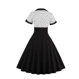 Plus Size Polka Dot Square Neck Vintage Slim Waist Short Sleeve High Waist Swing Dress