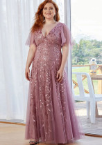 Evening Gown Plus Size Sequin Ball Gown Ruffle Sleeve Mermaid Swing Maxi Dress