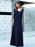 Plus Size Evening Dress Elegant Sequin Half-Sleeve Sexy V Neck Chiffon Swing Party Dress For Women