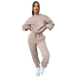 Fall Winter Solid Color Long Sleeve Hoodie Pants Women's Fashion Casual Tracksuit Two Piece Set
