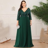 Plus Size Evening Dress Elegant Sequin Half-Sleeve Sexy V Neck Chiffon Swing Party Dress For Women