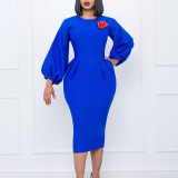 Women's Fall Winter Solid Color Bodycon Pro Ol Chic Plus Size African Dress