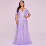 Evening Gown Plus Size Sequin Ball Gown Ruffle Sleeve Mermaid Swing Maxi Dress