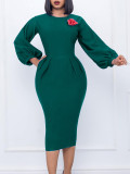 Women's Fall Winter Solid Color Bodycon Pro Ol Chic Plus Size African Dress