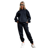Fall Winter Solid Color Long Sleeve Hoodie Pants Women's Fashion Casual Tracksuit Two Piece Set