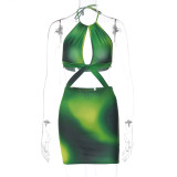 Sexy Printed Summer Women's Tether Wrapped Chest Bodycon Dress
