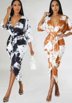 Summer Women's Sexy V-Neck Digital Printing Irregular Dress