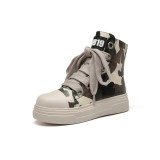 Plus Size High Top Shoes Women's Camouflage Thick Sole Thick Laces Casual Sneakers Candy Color Trendy Shoes