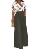 Fall V-Neck Short Sleeve Top Wide Leg Pants Chic Career Two-Piece Set