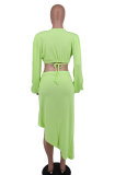 Women's Fashion Summer Solid Casual Long Sleeve Sexy Two-Piece Skirt Set