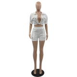Women's Clothes Sexy Solid Short Sleeve T-Shirt Shorts Two-Piece Set