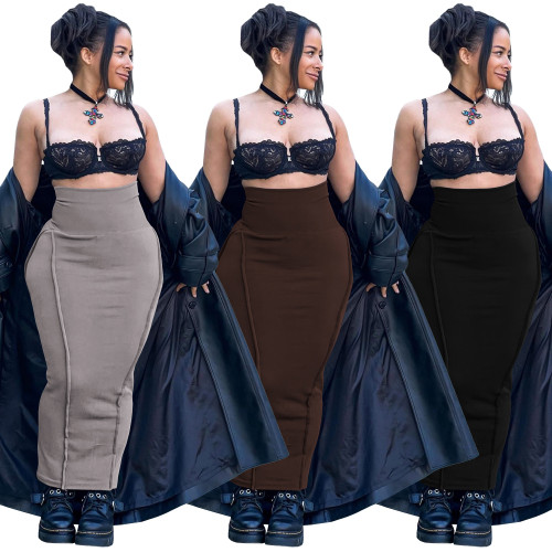 Kadın Moda Düz Renk Yüksek Bel Elastik Karın Kontrol Patchwork Araba Trim Maxi Elbise