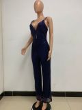 Deep V Neck Low Back Sleeveless Chic Sequined Straps Elegant Women's Party Jumpsuit