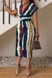 Women's Fashion Chic V Neck Slim Print Dress