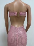 Summer Women Clothing Sequin Slit Backless Cutout Evening Dress