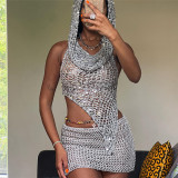Summer Women Sexy Hollow Sequins Top and Bodycon Skirt Two-piece Set