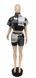 Women Summer Loose Vintage Print Top and Shorts Casual Two-Piece Set