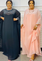 Vestido de gasa suelta de mujer africana de talla grande + vestido sin mangas Conjunto de dos piezas
