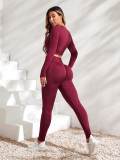 Women Seamless Long Sleeve Top + High Waist Legging Yoga Clothes Two-Piece Set
