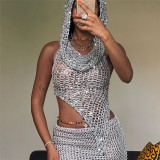 Summer Women Sexy Hollow Sequins Top and Bodycon Skirt Two-piece Set