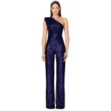 Women's Sleeveless One Shoulder Low Back Sequined Jumpsuit