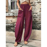 Women's Pants Solid Color Casual Elastic Trousers