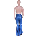 Ladies Pu Leather Casual Bell Bottom Leather Pants
