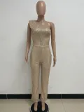 Women's Sleeveless One Shoulder Low Back Sequined Jumpsuit