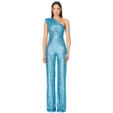 Women's Sleeveless One Shoulder Low Back Sequined Jumpsuit