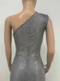 Women's Sleeveless One Shoulder Low Back Sequined Jumpsuit