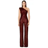 Women's Sleeveless One Shoulder Low Back Sequined Jumpsuit