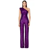 Women's Sleeveless One Shoulder Low Back Sequined Jumpsuit
