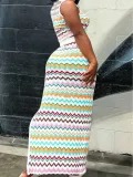 Summer Women's Sexy Contrasting Color Tank Top Slit Skirt Casual Two-Piece Set