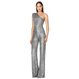 Women's Sleeveless One Shoulder Low Back Sequined Jumpsuit