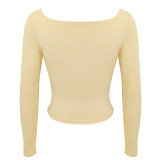 Women's Long Sleeve Solid Crop Square Neck T-Shirt