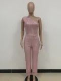 Women's Sleeveless One Shoulder Low Back Sequined Jumpsuit