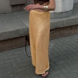 Women's Solid Sequin Back Slit Casual Skirt