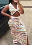 Summer Women's Sexy Contrasting Color Tank Top Slit Skirt Casual Two-Piece Set