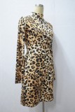Women Long Sleeve Leopard Print Romper