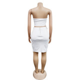 Ladies Solid Color Rope Zipper Sleeveless Skirt Two-Piece Set