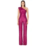 Women's Sleeveless One Shoulder Low Back Sequined Jumpsuit